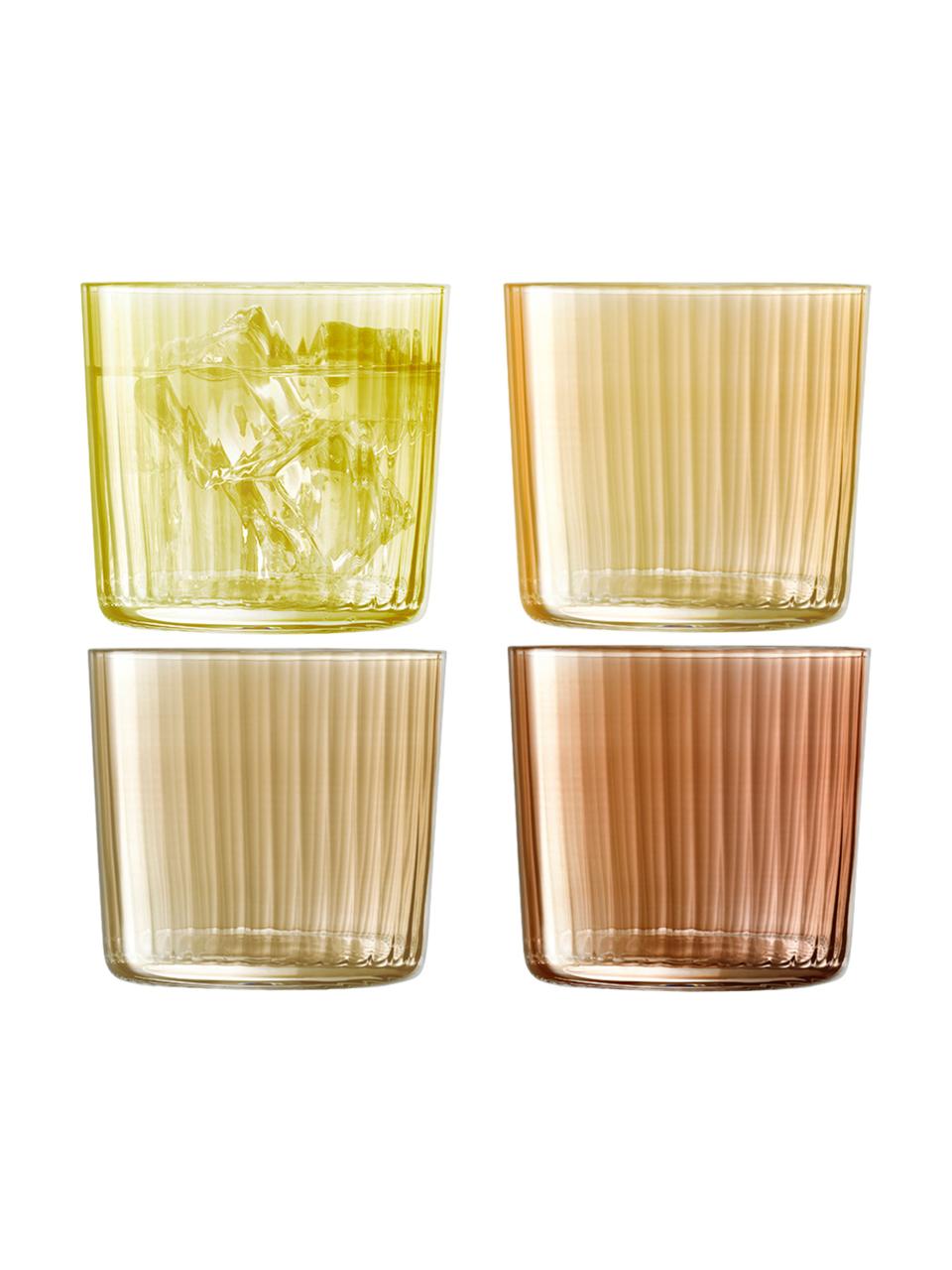 Vasos de colores con relieve de vidrio soplado artesanalmente Gemas, 4 uds., Vidrio soplado artesanalmente, Marrón, Ø 8 x Al 7 cm