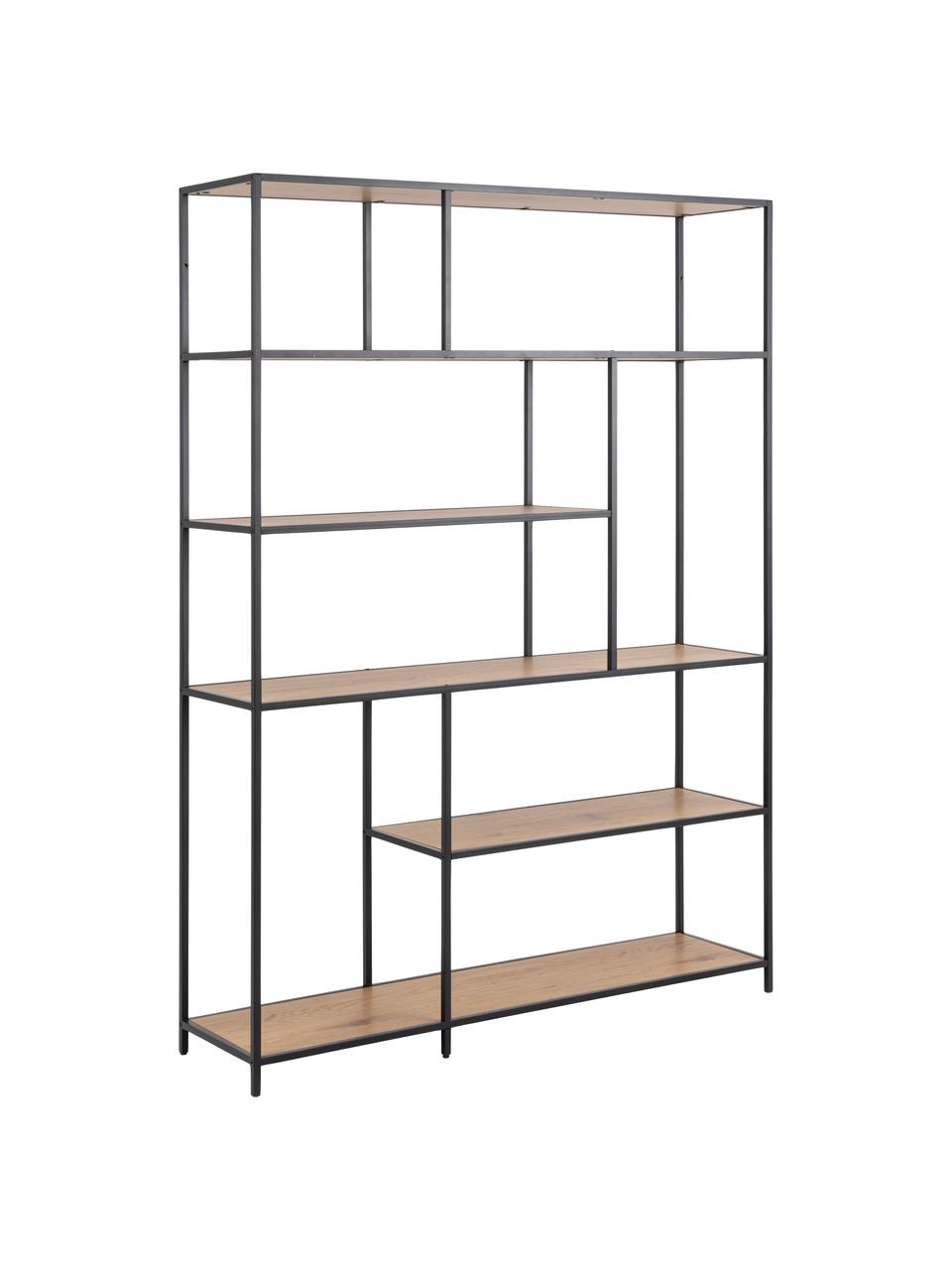 Estantería de madera y metal Seaford, Estantes: tableros de fibra de dens, Estructura: metal con pintura en polv, Madera de roble, An 135 x Al 185 cm