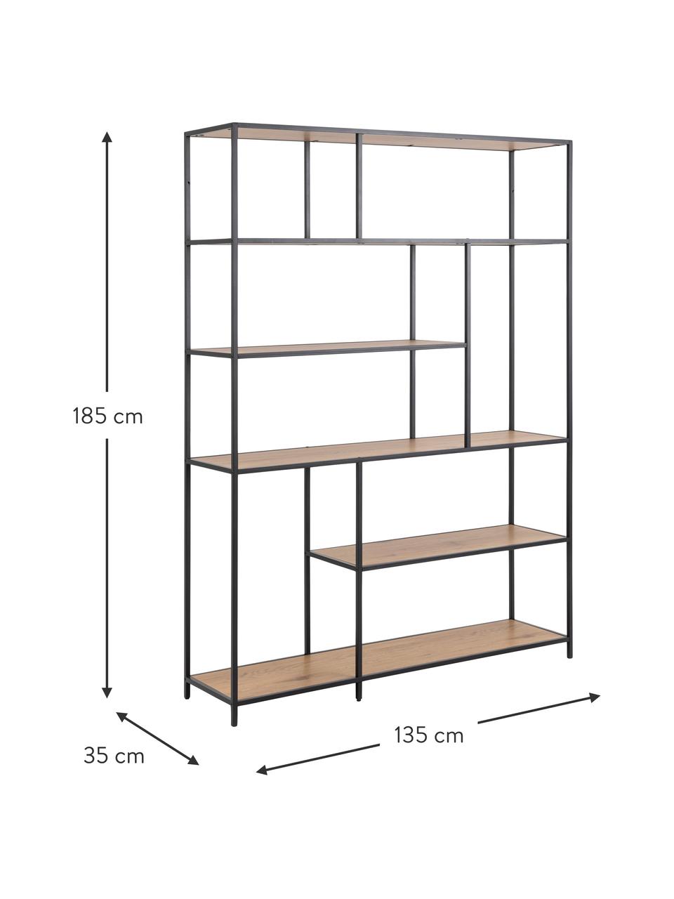 Regał Seaford, Stelaż: metal malowany proszkowo, O wyglądzie drewna naturalnego, czarny, S 135 x W 185 cm