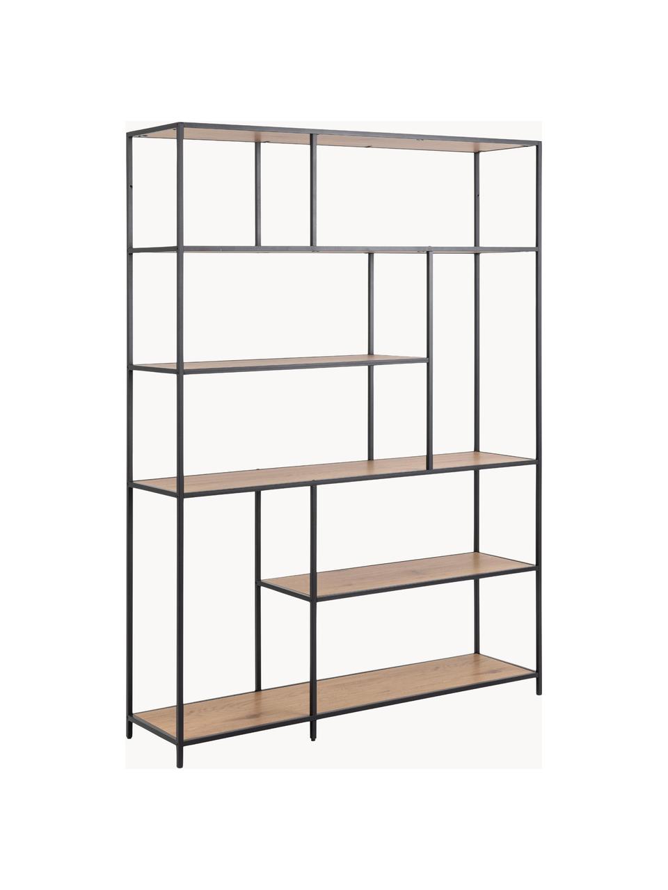 Regał Seaford, Stelaż: metal malowany proszkowo, O wyglądzie drewna naturalnego, czarny, S 135 x W 185 cm