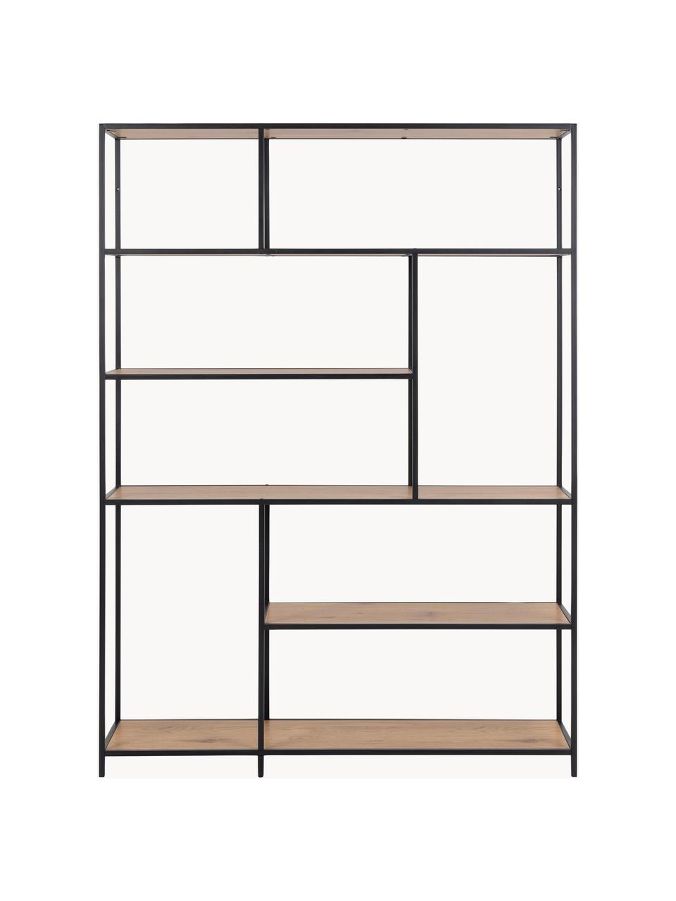 Grosses Regal Seaford, Gestell: Metall, pulverbeschichtet, Beige in Holzoptik, Schwarz, B 135 x H 185 cm