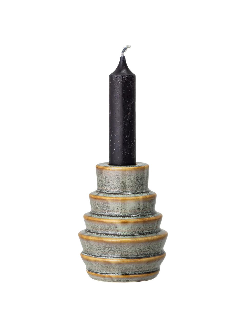Ręcznie wykonany świecznik Emie, Kamionka, Zielony, brązowy, Ø 7 x W 9 cm