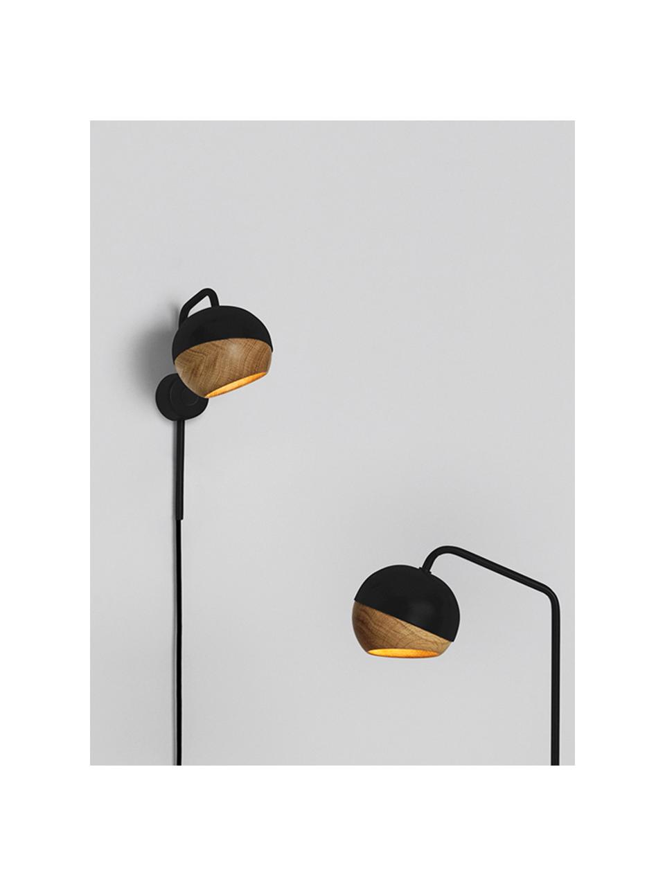 Applique à LED Ray, Noir, bois clair, larg. 12 x haut. 32 cm