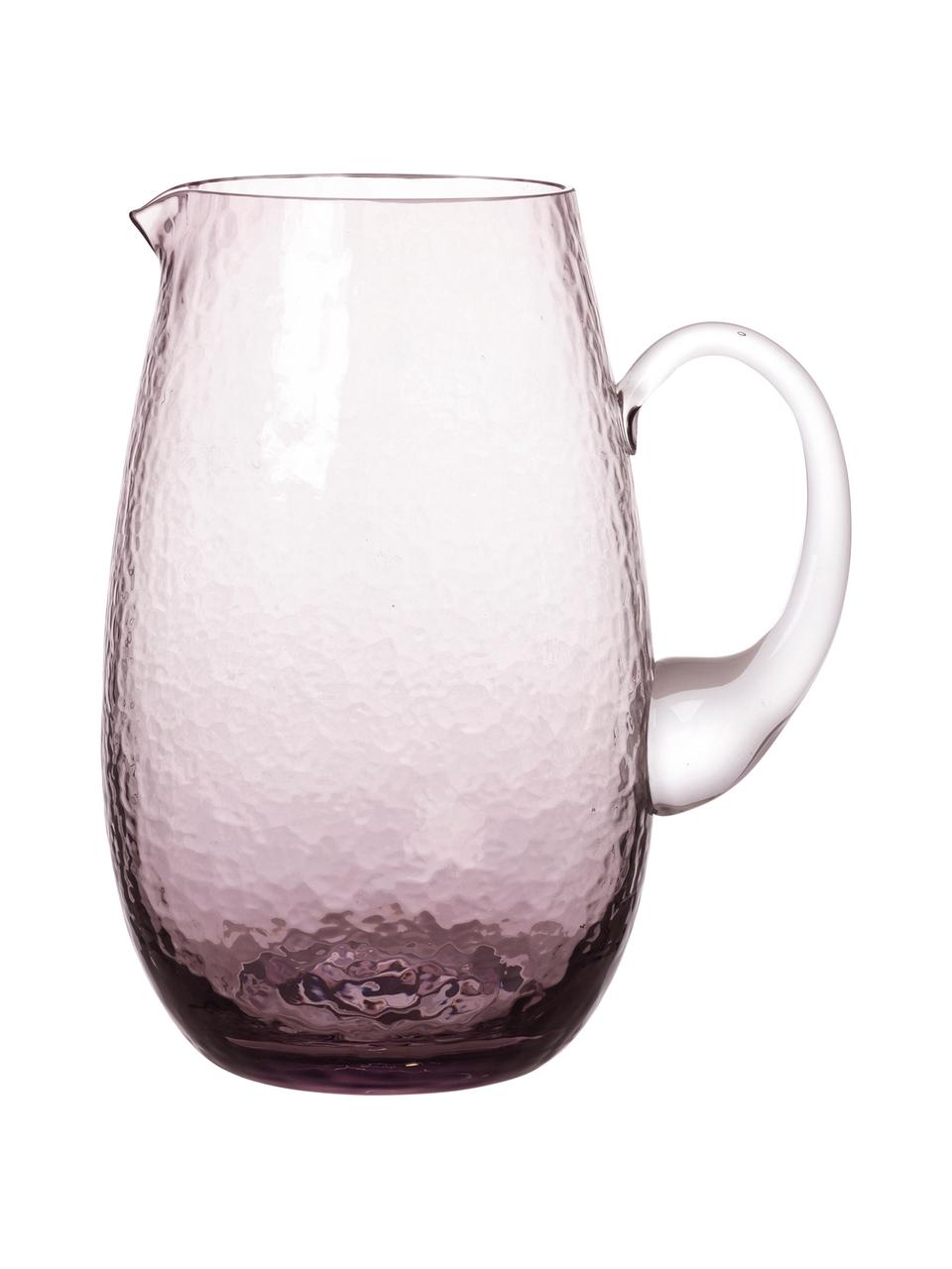 Großer mundgeblasener Krug Hammered mit gehämmerter Oberfläche, 2 L, Glas, mundgeblasen, Lila, transparent, Ø 14 x H 22 cm