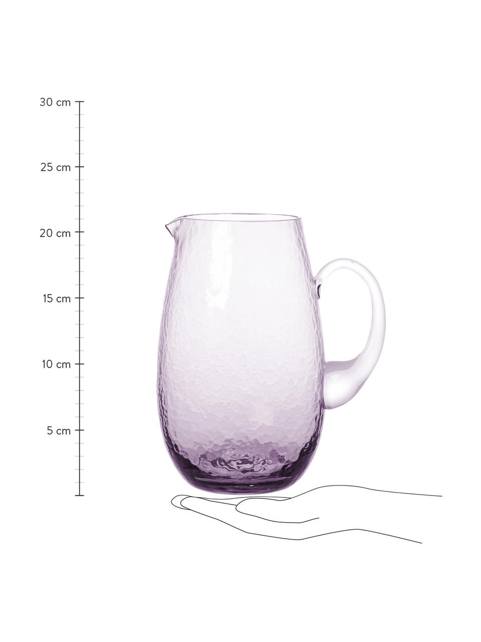 Großer mundgeblasener Krug Hammered mit gehämmerter Oberfläche, 2 L, Glas, mundgeblasen, Lila, transparent, Ø 14 x H 22 cm, 2 L