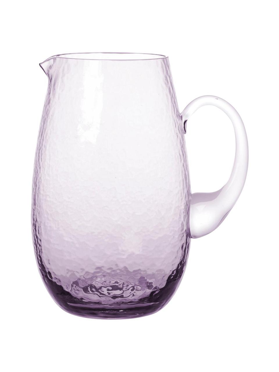 Brocca in vetro soffiato con supertifice martellata Hammered, 2 L, Vetro soffiato, Viola trasparente, Ø 14 x Alt. 22 cm, 2 L