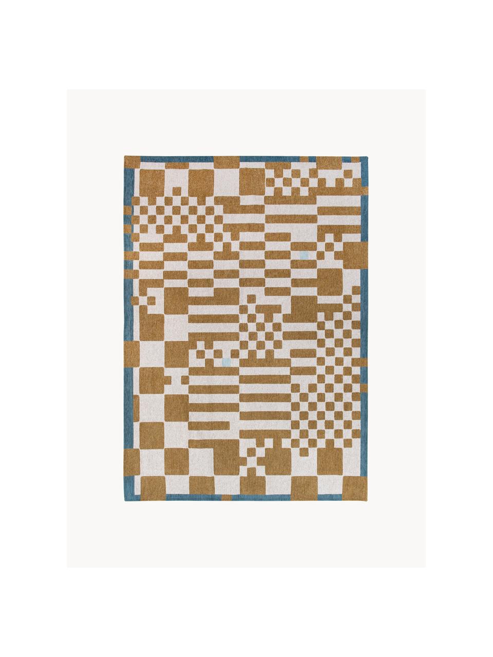 Tapis avec motif graphique Honey, 100 % polyester, Ocre, blanc cassé, bleu, larg. 80 x long. 150 cm (taille XS)