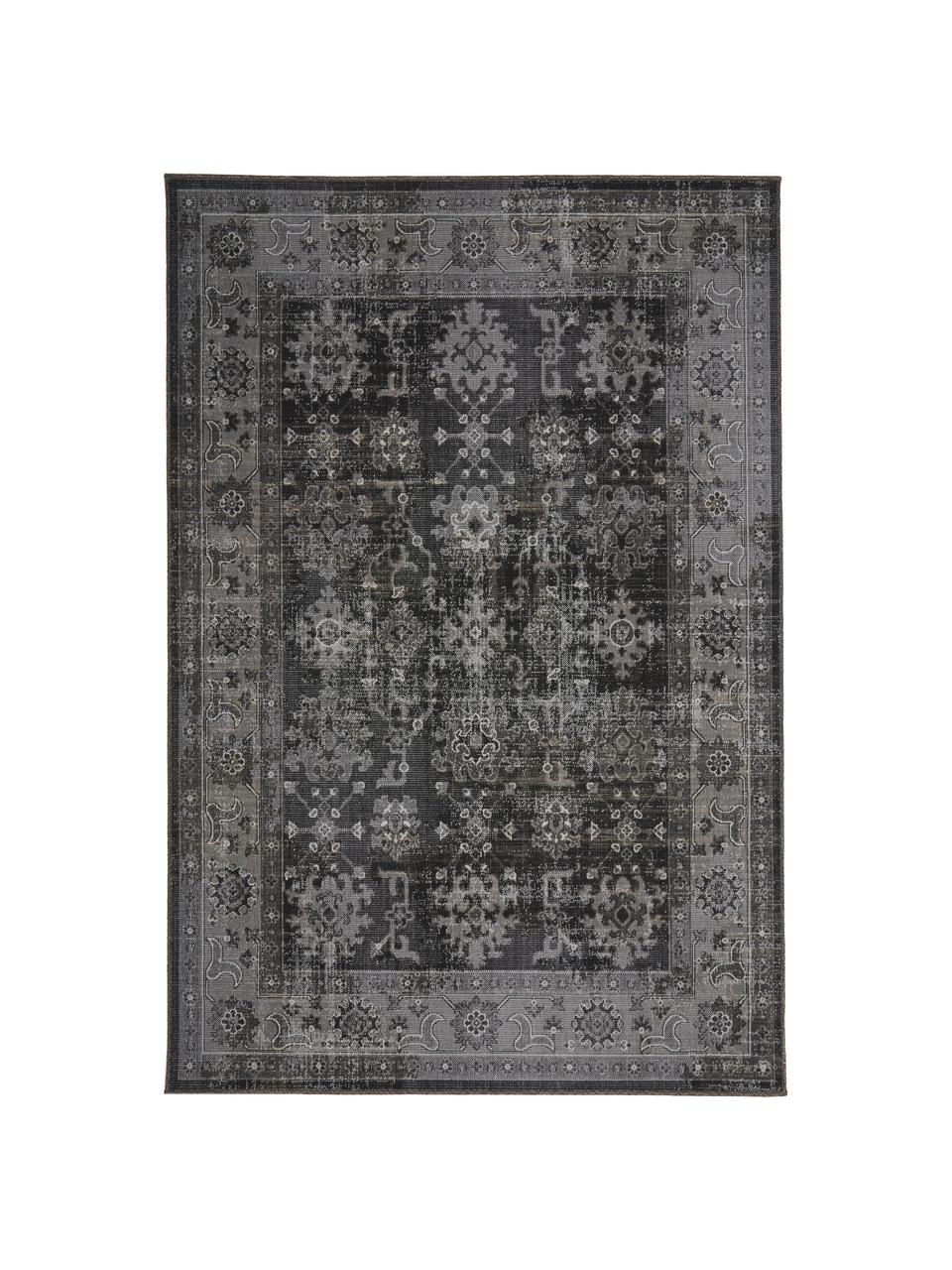 Tappeto vintage da interno-esterno Tilas Antalya, 100% polipropilene, Tonalità grigie, nero, Larg. 80 x Lung. 150 cm (taglia XS)