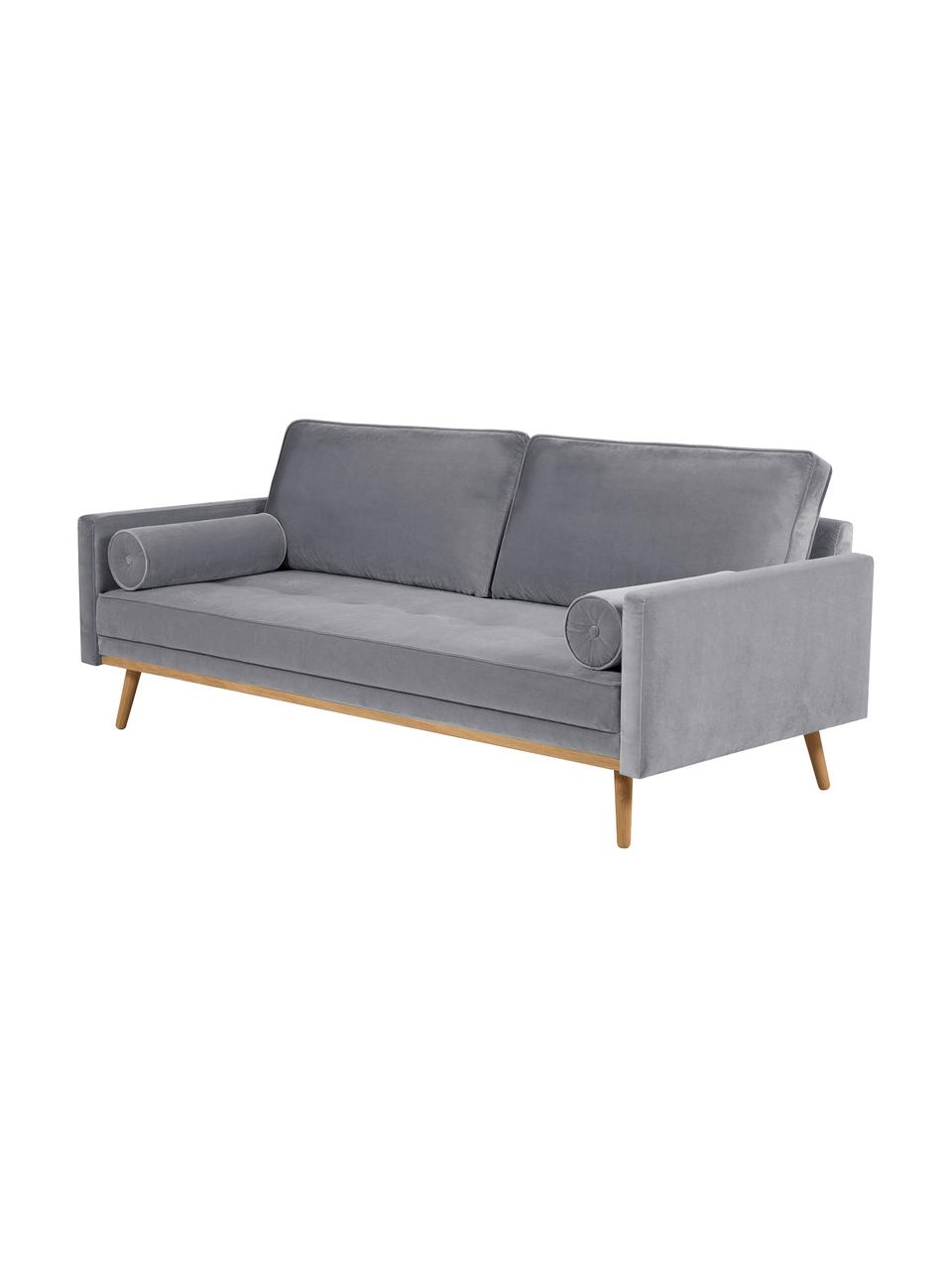 Samt-Sofa Saint (3-Sitzer) in Grau mit Eichenholz-Füße, Bezug: Samt (Polyester) Der hoch, Gestell: Massives Eichenholz, Span, Samt Grau, B 210 x T 93 cm