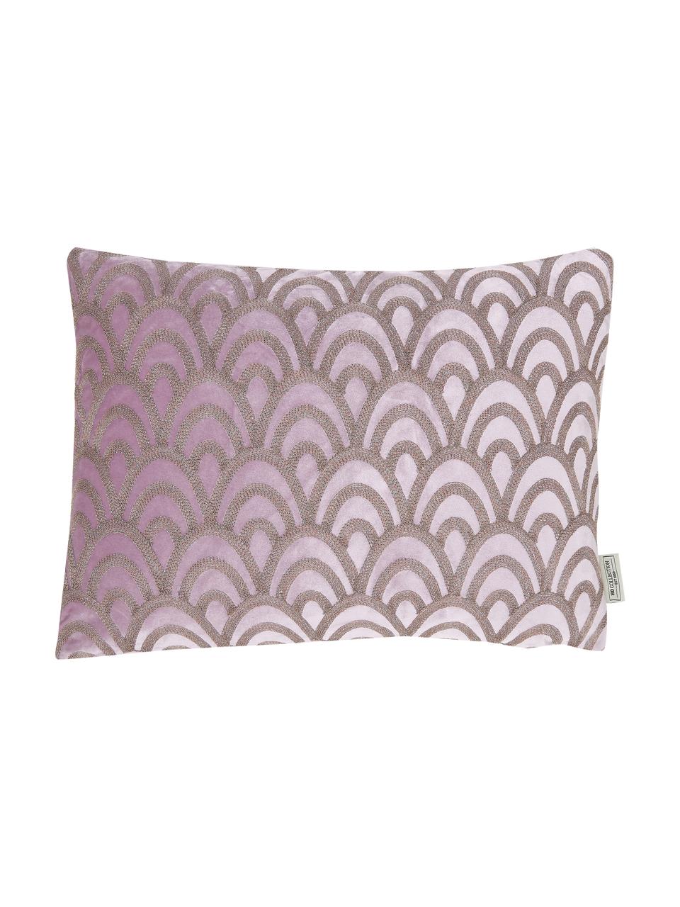 Coussin en velours brodé Trole, Rose vif, couleur argentée