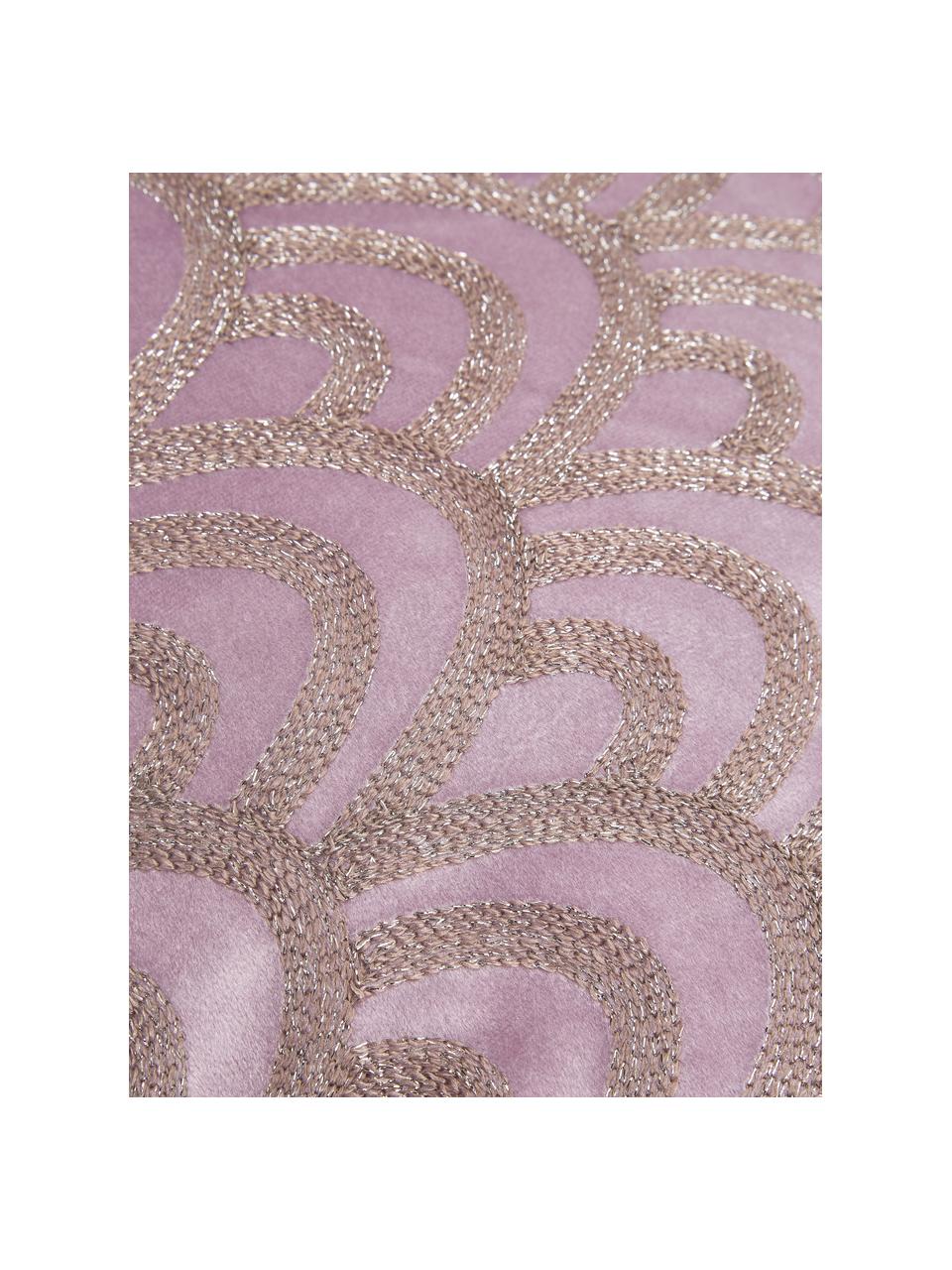 Samt-Kissen Trole mit glänzender Stickerei, mit Inlett, 100% Samt (Polyester), Pink, Silberfarben, 40 x 60 cm