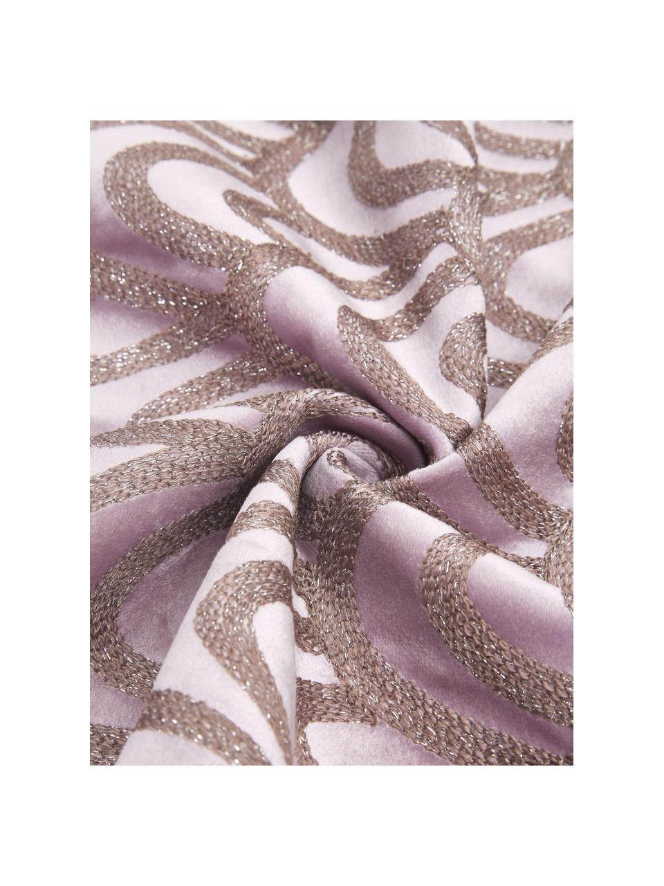 Cojín bordado de terciopelo Trole, con relleno, 100% terciopelo (poliéster), Rosa, plateado, An 40 x L 60 cm