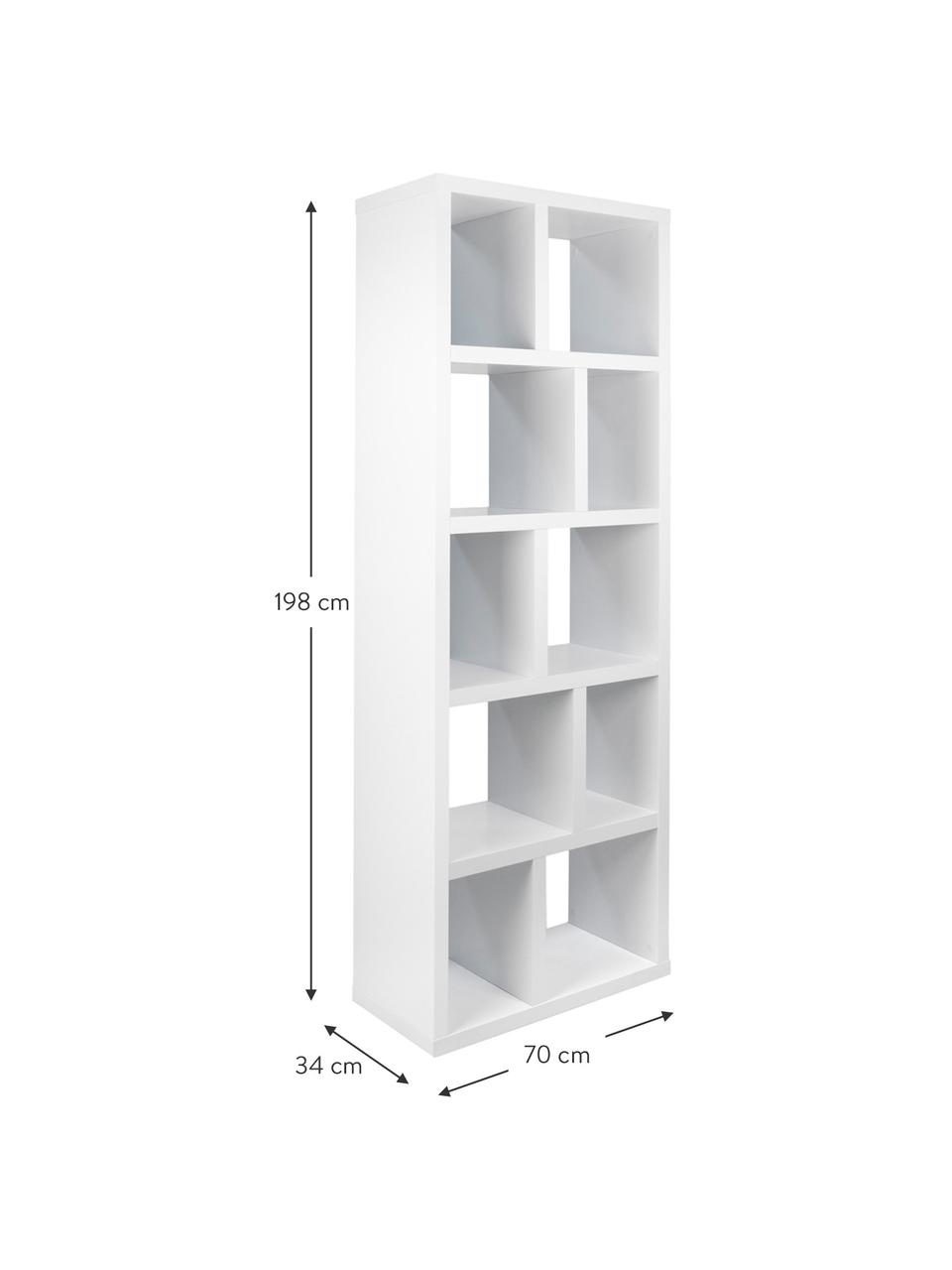 Libreria bianca Portlyn, Rivestimento: fibra a media densità, Superficie: strato melaminico, Bianco opaco, Larg. 70 x Alt. 198 cm