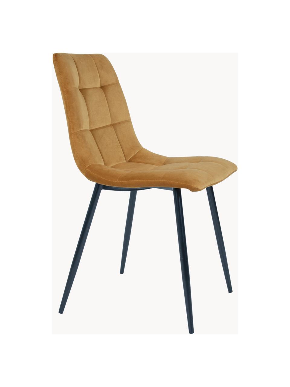 Krzesło tapicerowane z aksamitu Middleton, Tapicerka: aksamit Dzięki tkaninie w, Nogi: metal lakierowany, Musztardowy aksamit, S 44 x G 55 cm
