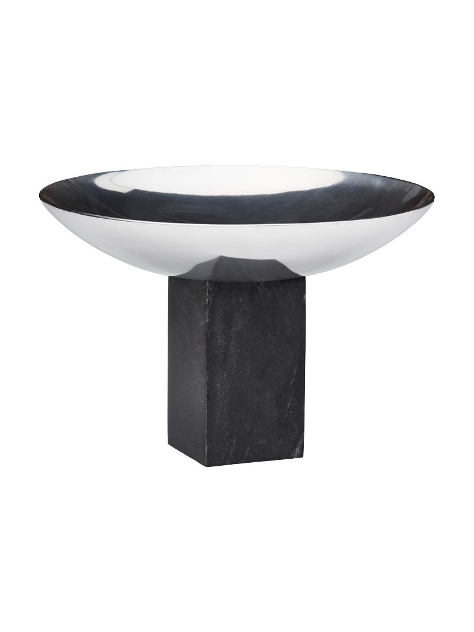 Coupe décorative avec socle en marbre Sapoto, Couleur argentée, noir, marbré, Ø 22 x haut. 15 cm