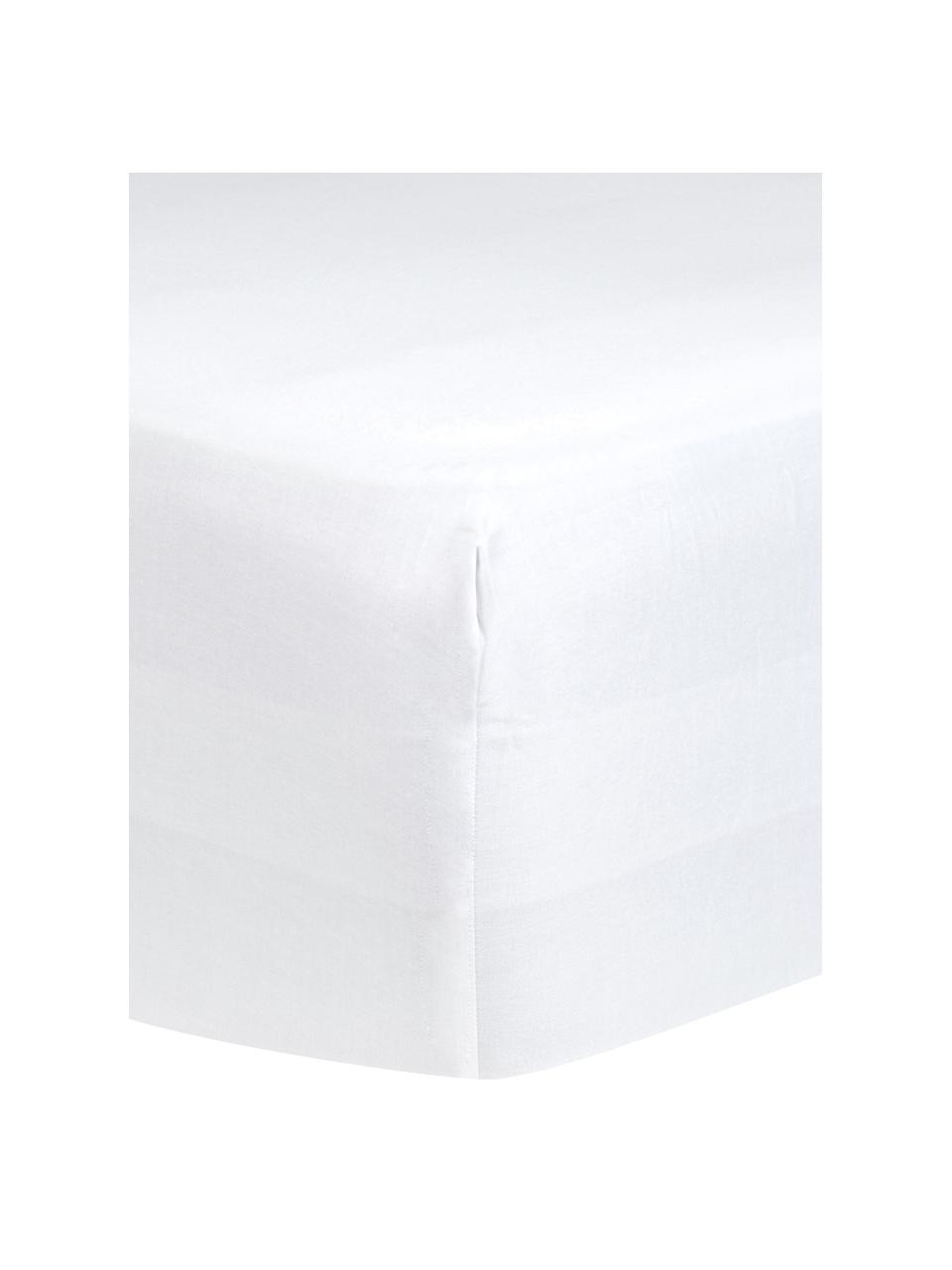 Drap-housse en satin de coton blanc Comfort, Blanc, larg. 140 x long. 200 cm