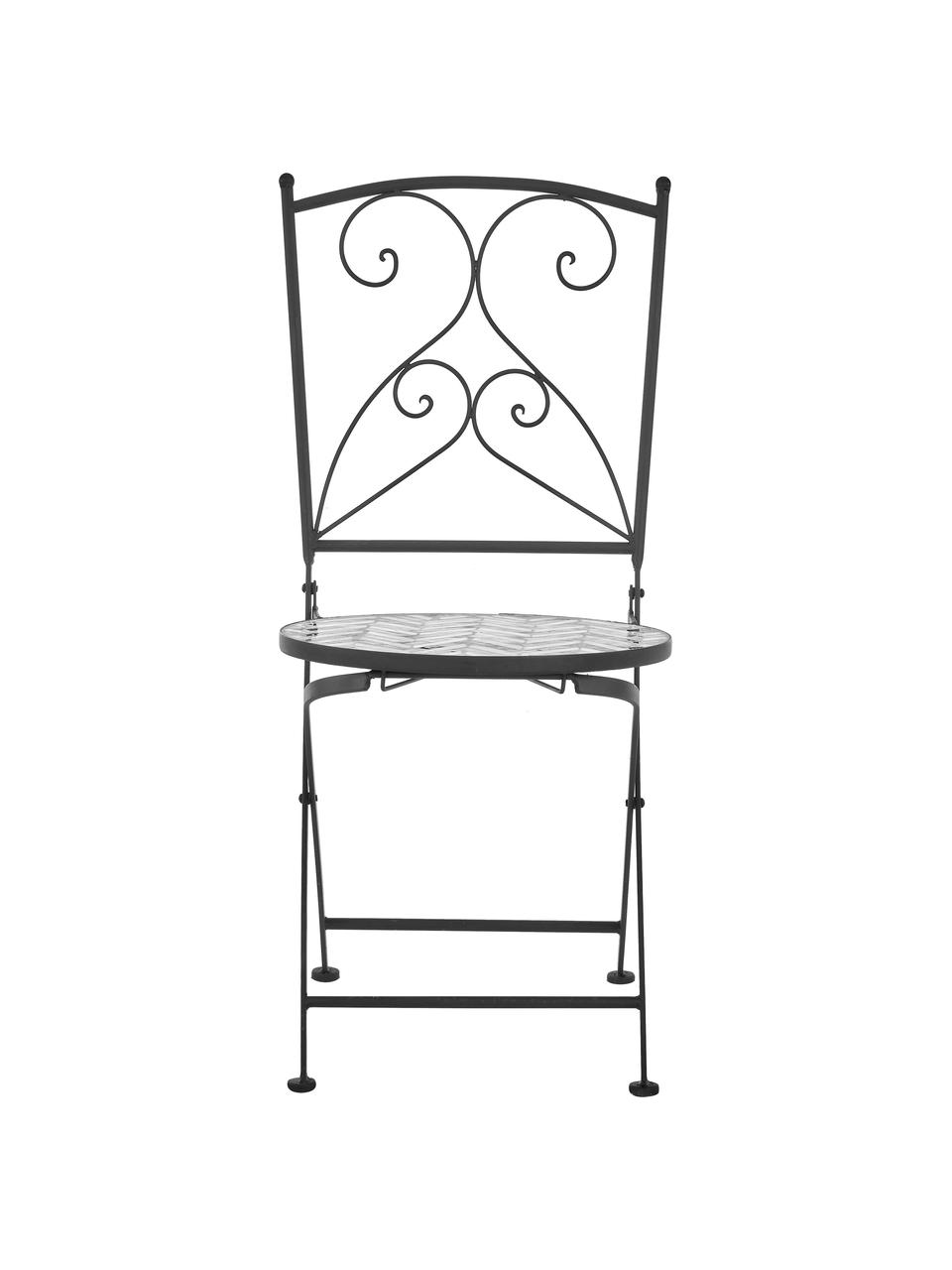 Balkonstühle Verano mit Mosaik, 2 Stück, Gestell: Metall, pulverbeschichtet, Sitzfläche: Steinmosaik, Grau, Weiß, Schwarz, B 40 x T 52 cm