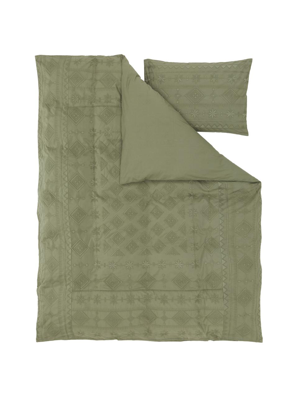 Biancheria da letto in cotone verde ricamato Elaine, 100% cotone
Densità dei fili 140 TC, qualità Standard

La biancheria da letto in cotone è piacevolmente morbida sulla pelle, assorbe bene l'umidità ed è adatta per chi soffre di allergie., Verde, fantasia, 155 x 200 cm + 1 federa 50 x 80 cm