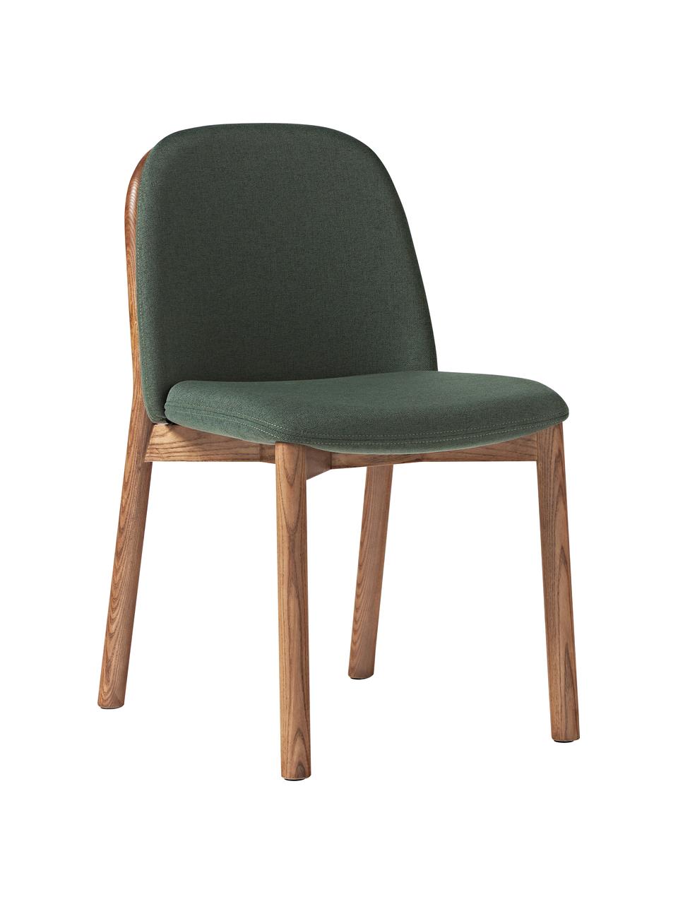 Polsterstuhl Julie aus Eschenholz, Gestell: Eschenholz, FSC-zertifizi, Webstoff Dunkelgrün, Dunkles Eschenholz, B 47 x H 81 cm