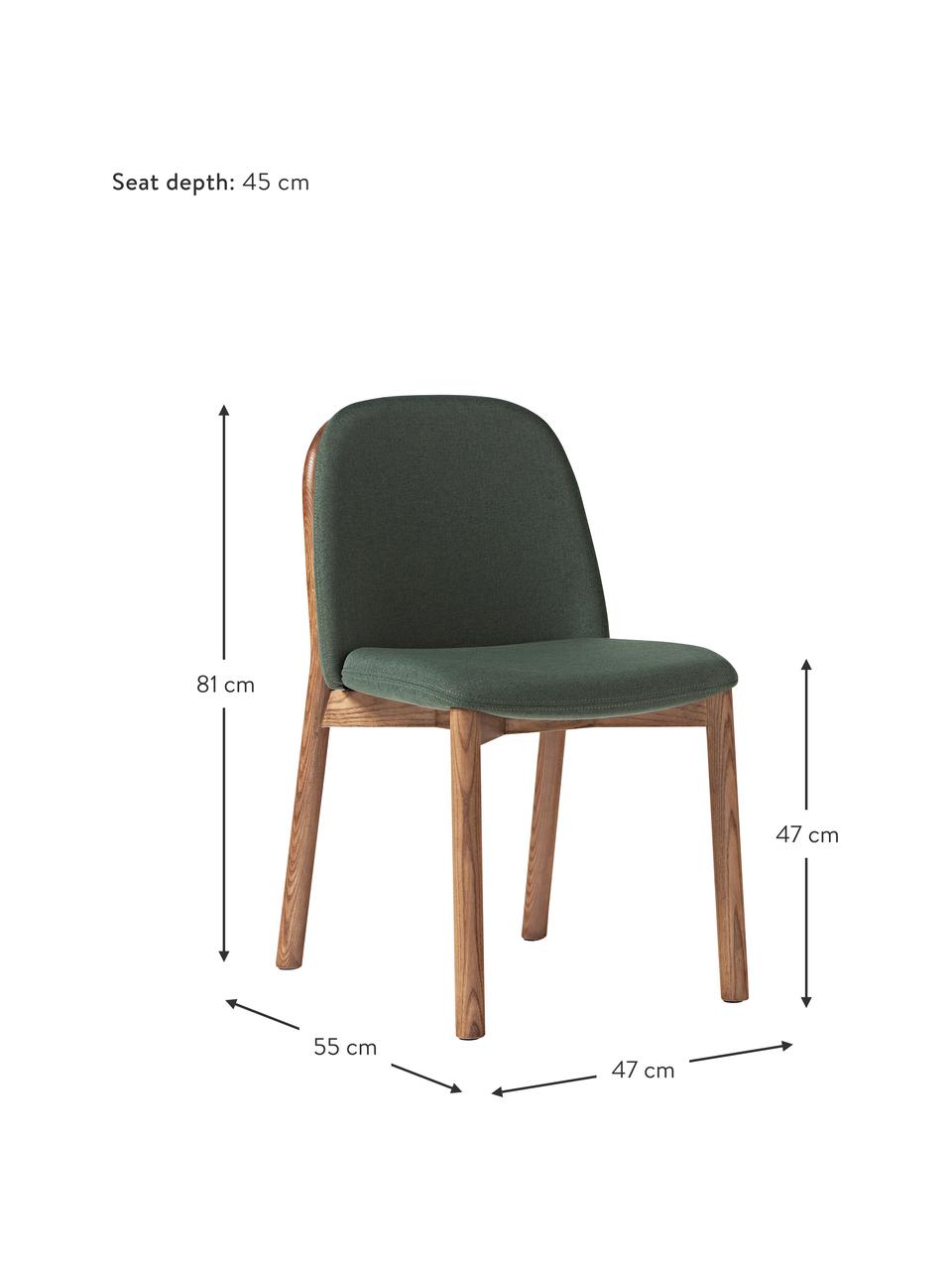 Silla tapizada de madera de fresno Julie, Tapizado: 100% poliéster Alta resis, Tejido verde oscuro, madera de fresno oscura, An 47 x Al 81 cm