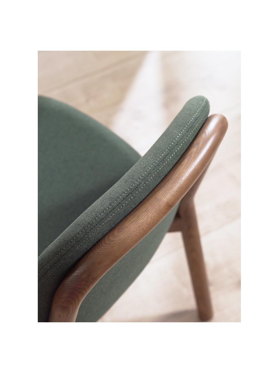Silla tapizada de madera de fresno Julie, Tapizado: 100% poliéster Alta resis, Tejido verde oscuro, madera de fresno oscura, An 47 x Al 81 cm
