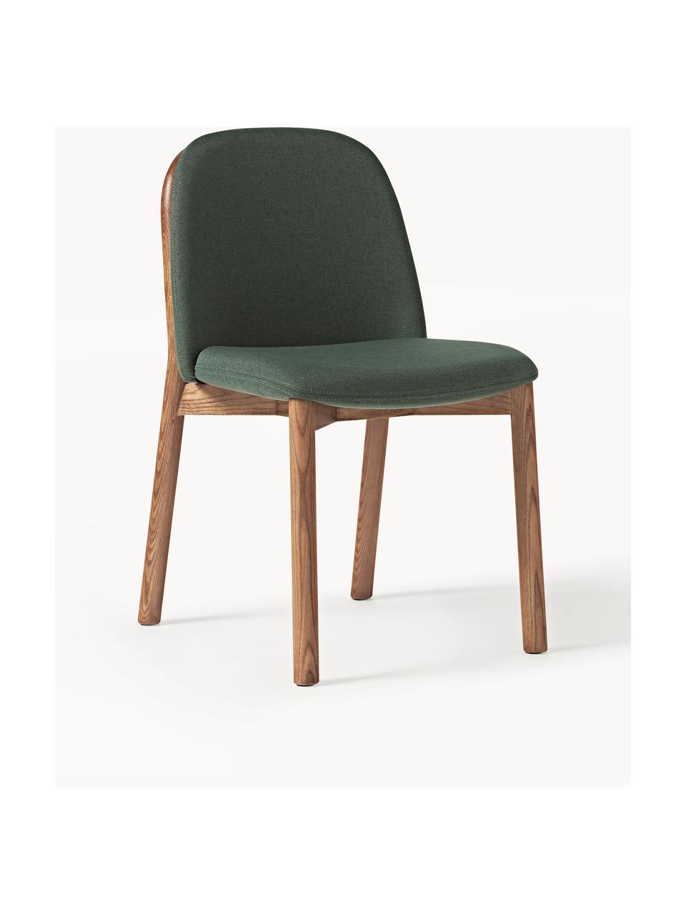 Gestoffeerde stoel Julie van essenhout, Frame: essenhout, FSC-gecertific, Geweven stof donkergroen, donker essenhout, B 47 x H 81 cm