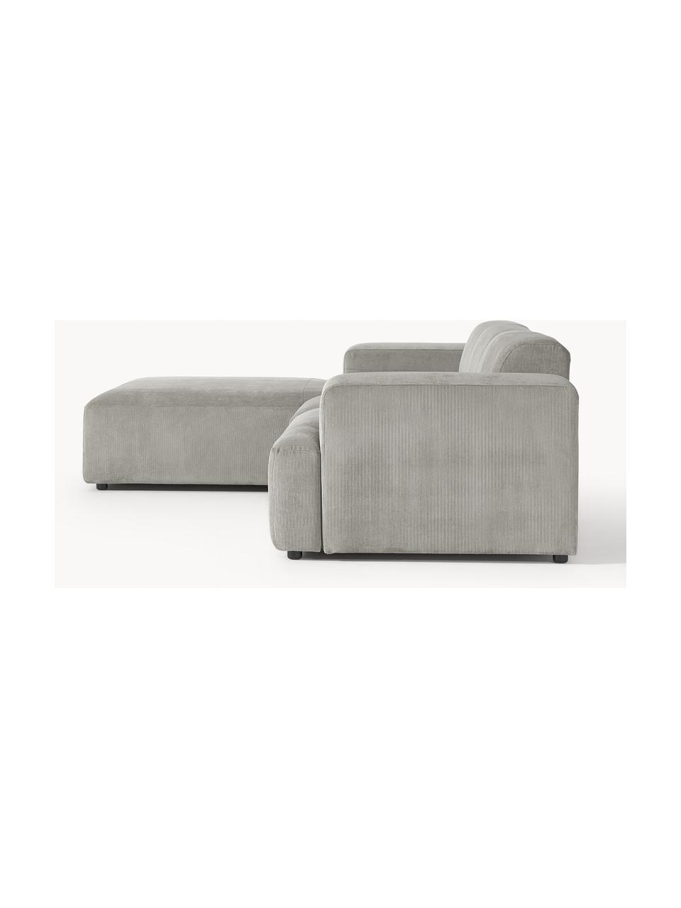 Divano angolare a 4 posti in velluto a coste Melva, Rivestimento: velluto a coste (92% poli, Struttura: legno di pino massiccio c, Piedini: plastica, Velluto a coste grigio, Larg. 319 x Prof. 195 cm, chaise-longue a destra