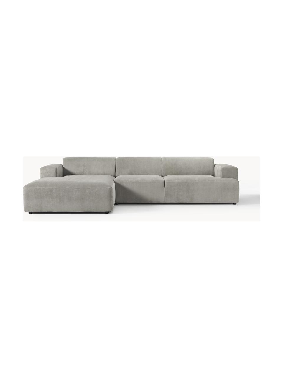 Canapé d'angle 4 places en velours côtelé Melva, Velours côtelé gris, larg. 319 x prof. 195 cm, méridienne à droite