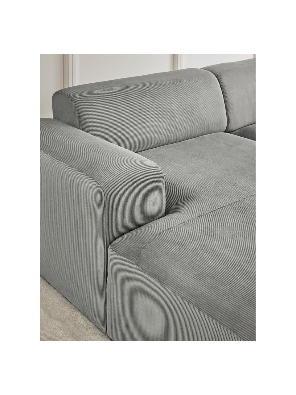 Cord-Ecksofa Melva (4-Sitzer), Bezug: Cord (92% Polyester, 8% P, Gestell: Massives Kiefernholz, Spa, Füße: Kunststoff Dieses Produkt, Cord Grau, B 319 x T 195 cm, Eckteil links