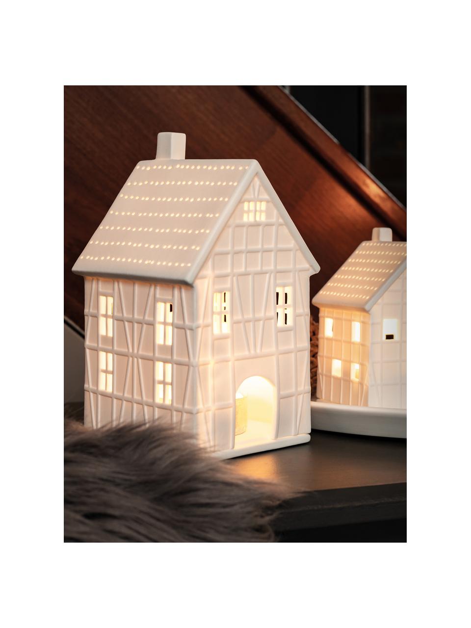 Grande maison lumineuse en porcelaine Living, haut. 19 cm, Porcelaine, Blanc, larg. 10 x haut. 19 cm