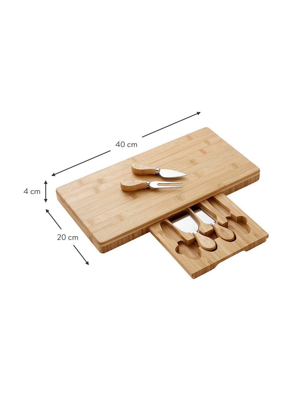 Kaassnijplank Fromagerie met kaasmes, 5-delig, Bestek: metaal, Handvatten: bamboe, Licht hout, L 40 x B 20 cm