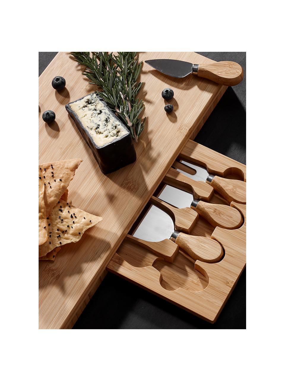 Kaassnijplank Fromagerie met kaasmes, 5-delig, Bestek: metaal, Handvatten: bamboe, Licht hout, L 40 x B 20 cm