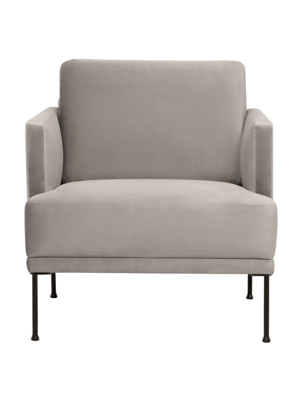Fauteuil en velours pieds en métal Fluente, Velours beige, larg. 74 x prof. 85 cm
