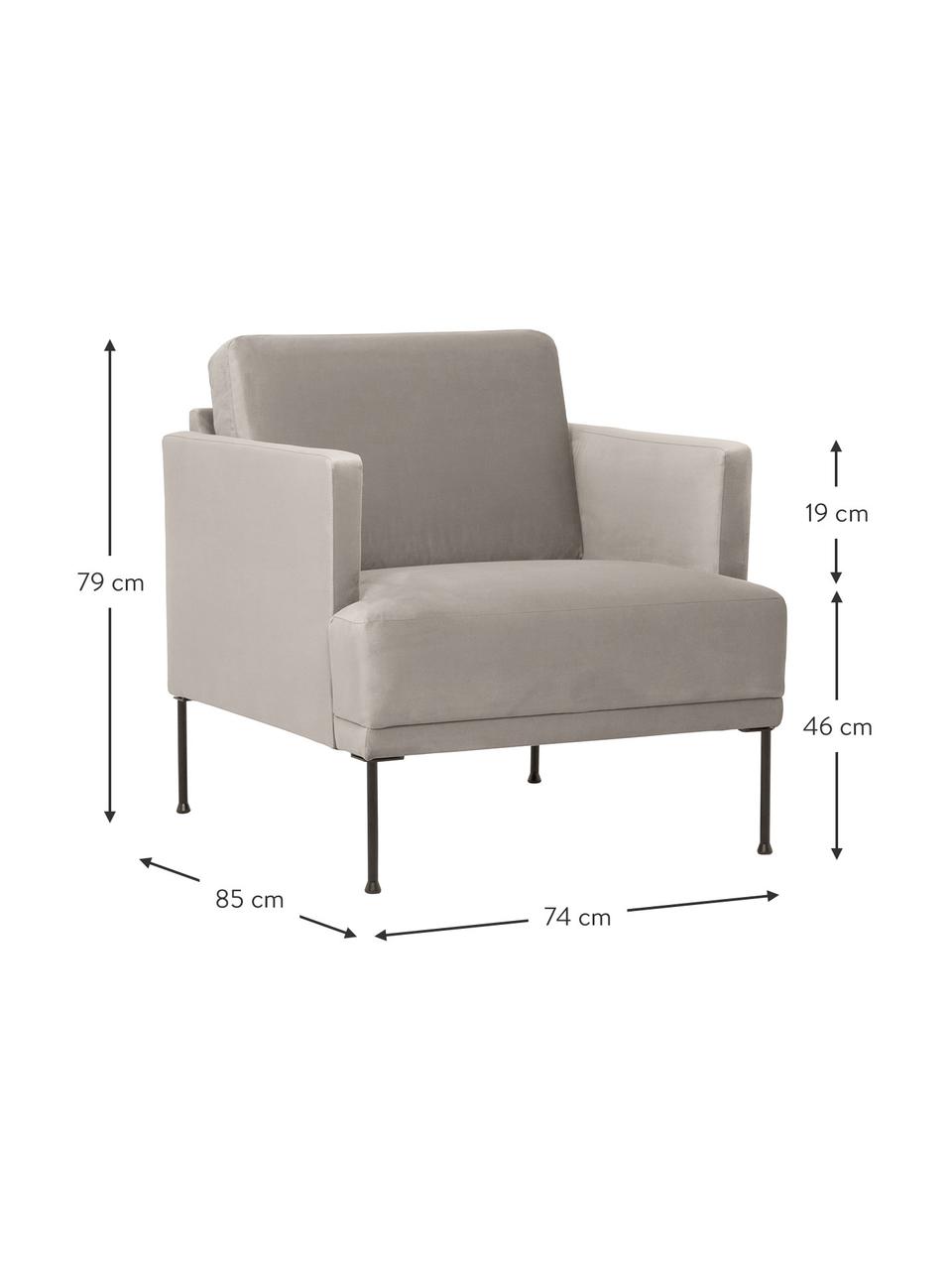 Fluwelen fauteuil Fluente met metalen poten, Bekleding: fluweel (hoogwaardig poly, Frame: massief grenenhout, FSC-g, Poten: gelakt metaal, Fluweel beige, B 74 x D 85 cm