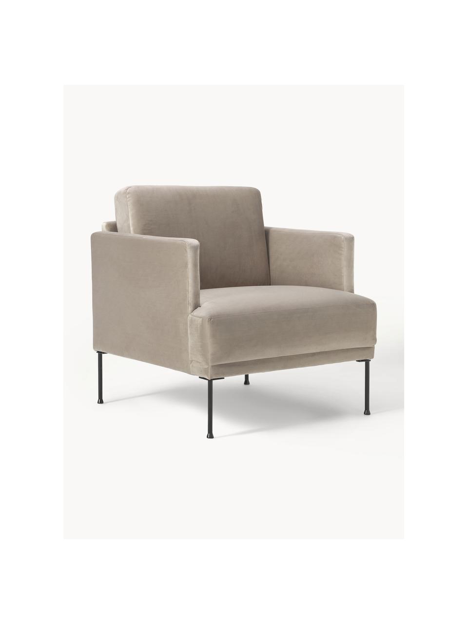 Fluwelen fauteuil Fluente, Bekleding: fluweel (hoogwaardig poly, Frame: massief grenenhout, Poten: gepoedercoat metaal Dit p, Fluweel greige, B 74 x D 85 cm