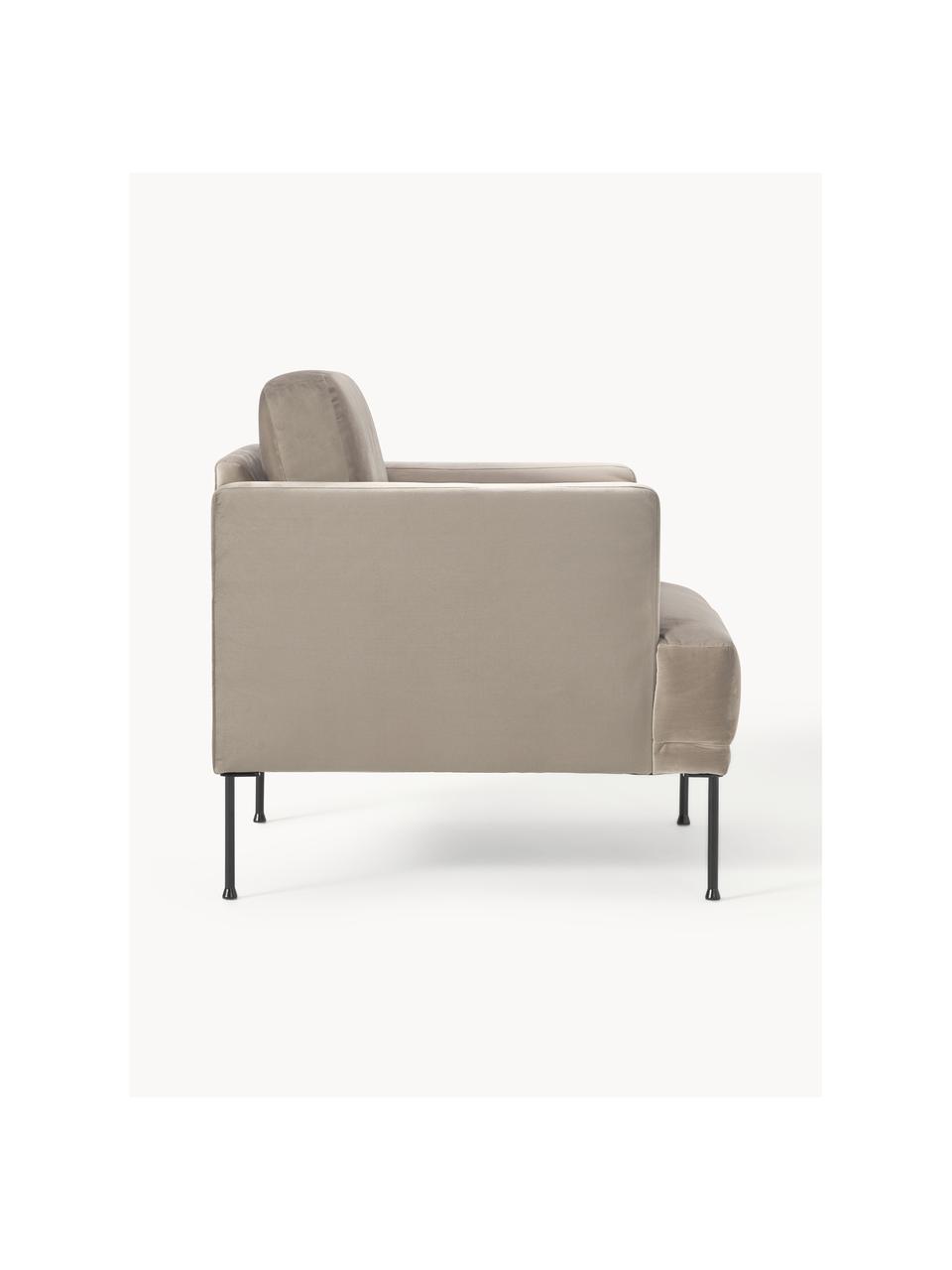 Fauteuil en velours Fluente, Velours grège, larg. 74 x prof. 85 cm