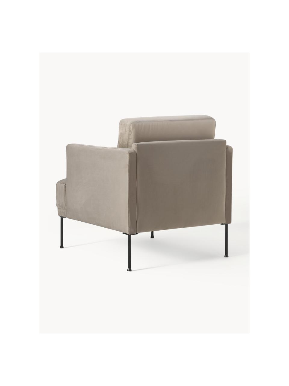 Fluwelen fauteuil Fluente, Bekleding: fluweel (hoogwaardig poly, Frame: massief grenenhout, Poten: gepoedercoat metaal Dit p, Fluweel greige, B 74 x D 85 cm