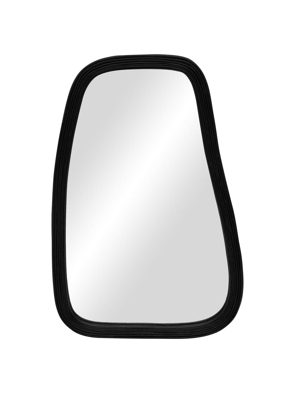 Specchio pendente fatto a mano con cornice in rattan nero Organic, Superficie dello specchio: lastra di vetro, Cornice: rattan, Nero, Larg. 61 x Alt. 120 cm