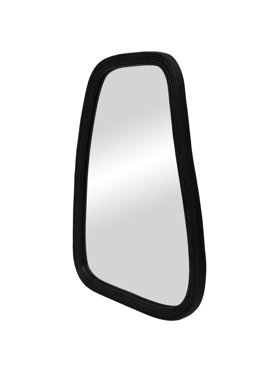 Specchio pendente fatto a mano con cornice in rattan nero Organic, Superficie dello specchio: lastra di vetro, Cornice: rattan, Nero, Larg. 61 x Alt. 120 cm