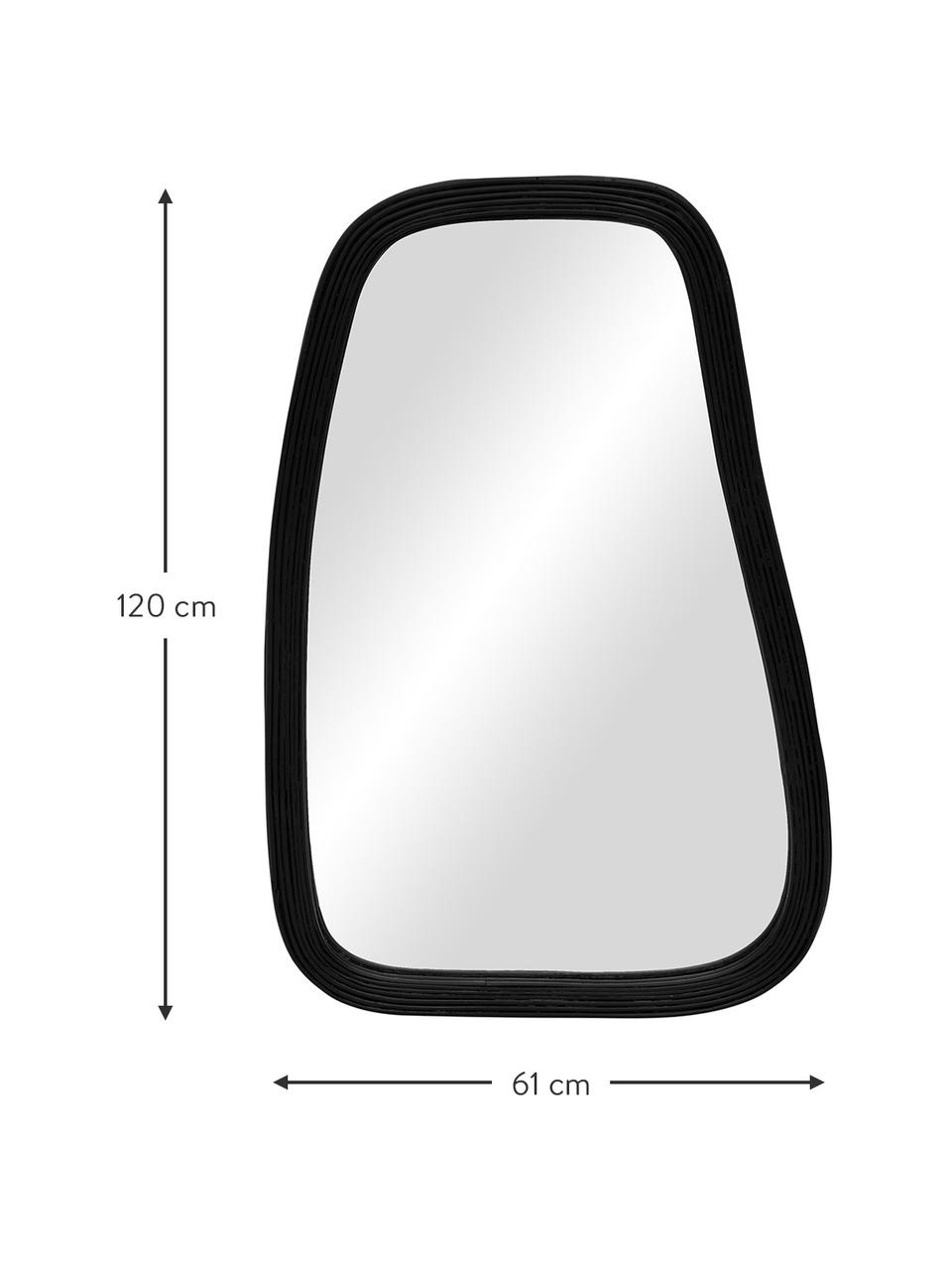Handgemaakte scheve spiegel organisch met zwart rotan frame, Lijst: rotan, Zwart, B 61 x H 120 cm