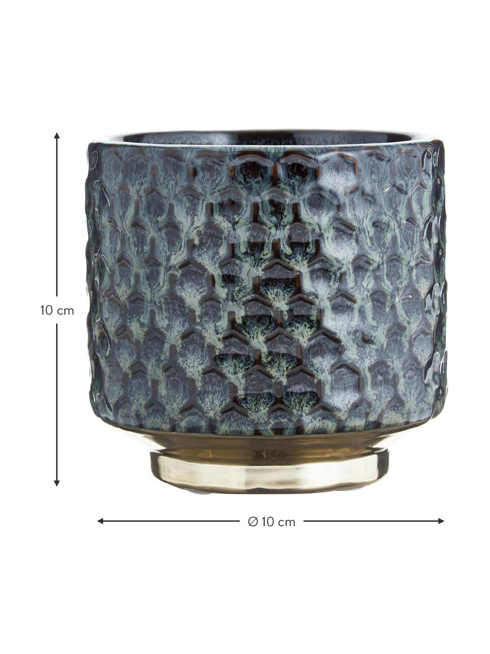 Kleine handgemaakte plantenpot Dela van keramiek, Keramiek, Blauw, goudkleurig, Ø 10 x H 10 cm