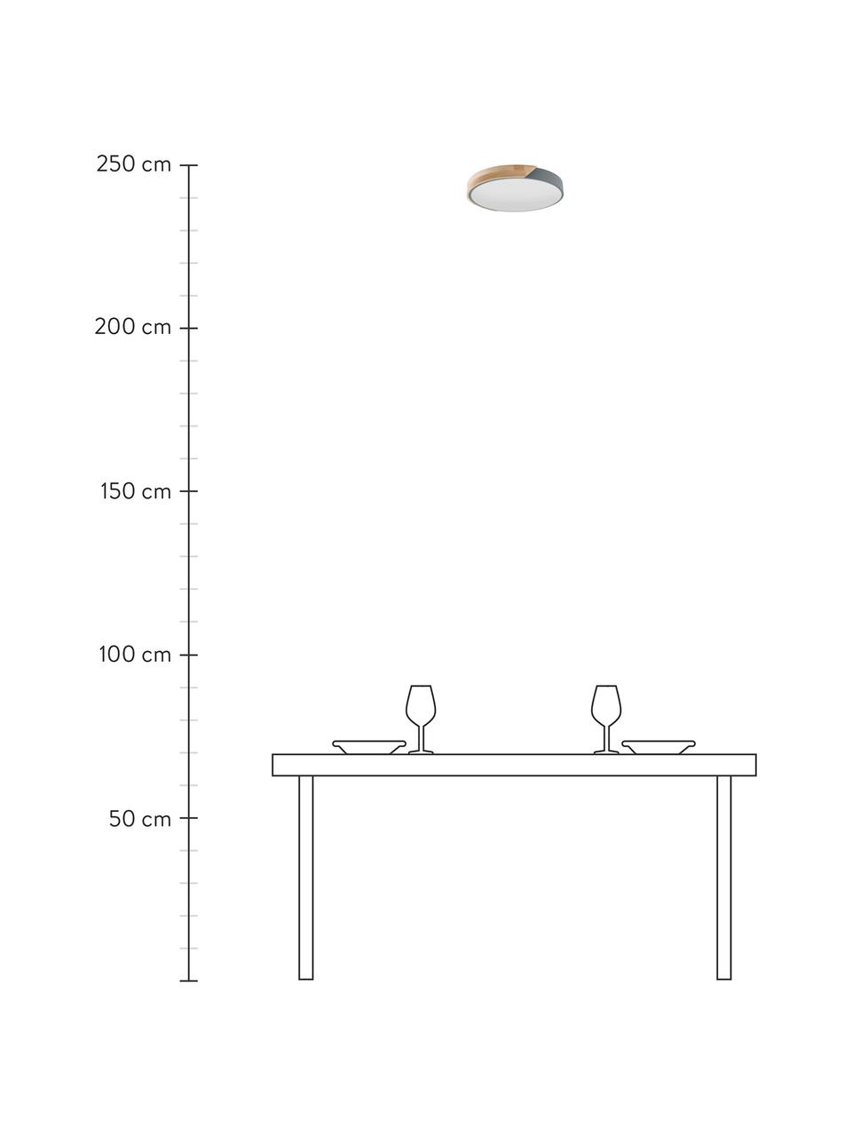 Kleine LED-Deckenleuchte Benoa mit Holzdekor, Lampenschirm: Eichenholz, Metall, Diffusorscheibe: Acryl, Eichenholz, Grau, Weiß, Ø 30 x H 5 cm