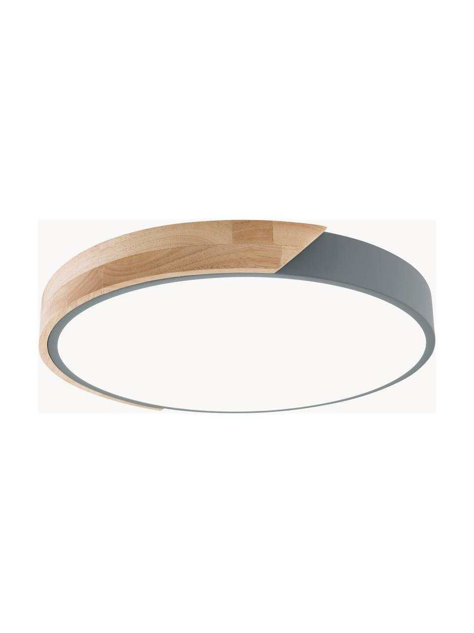 Plafón pequeño LED Borneo, Lámpara: madera de roble, metal, Roble, gris, Ø 30 x Al 5 cm