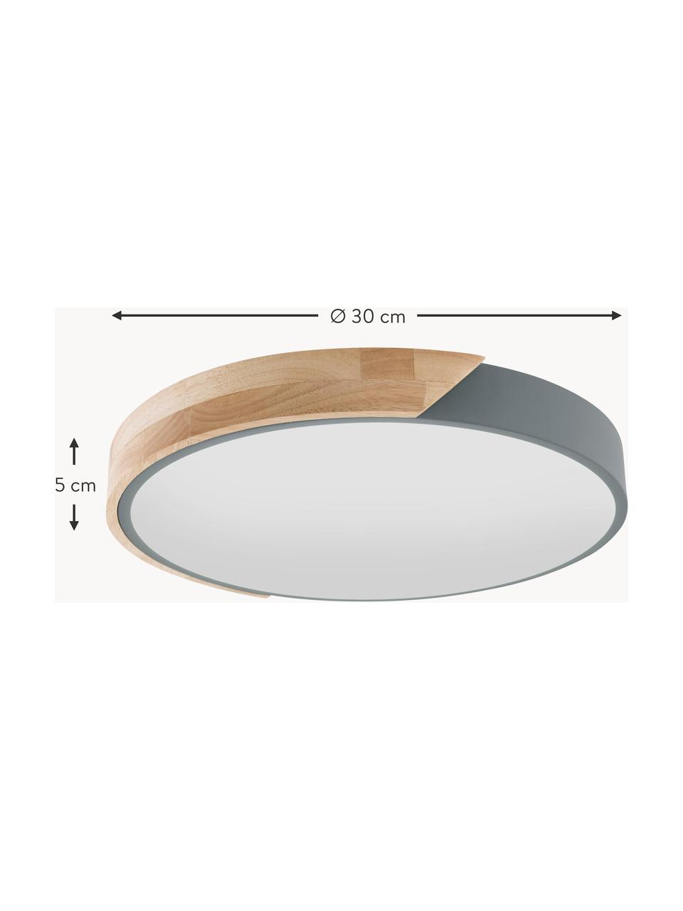 Malé stropní LED svítidlo Benoa, Dubové dřevo, šedá, Ø 30 cm, V 5 cm