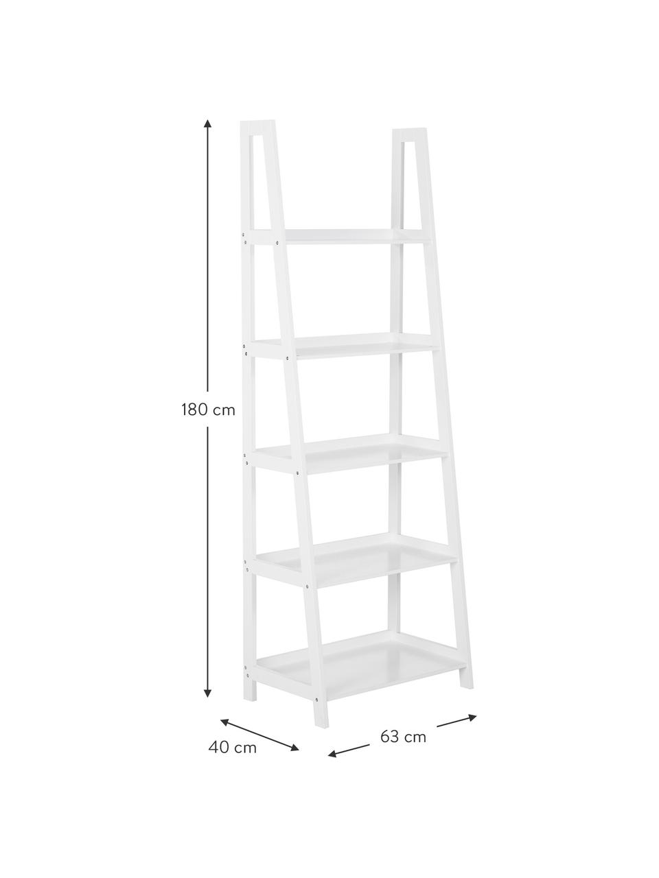 Estantería escalera Wally, Tablero de fibras de densidad media (MDF) pintado, Blanco con alto brillo, An 63 x Al 180 cm