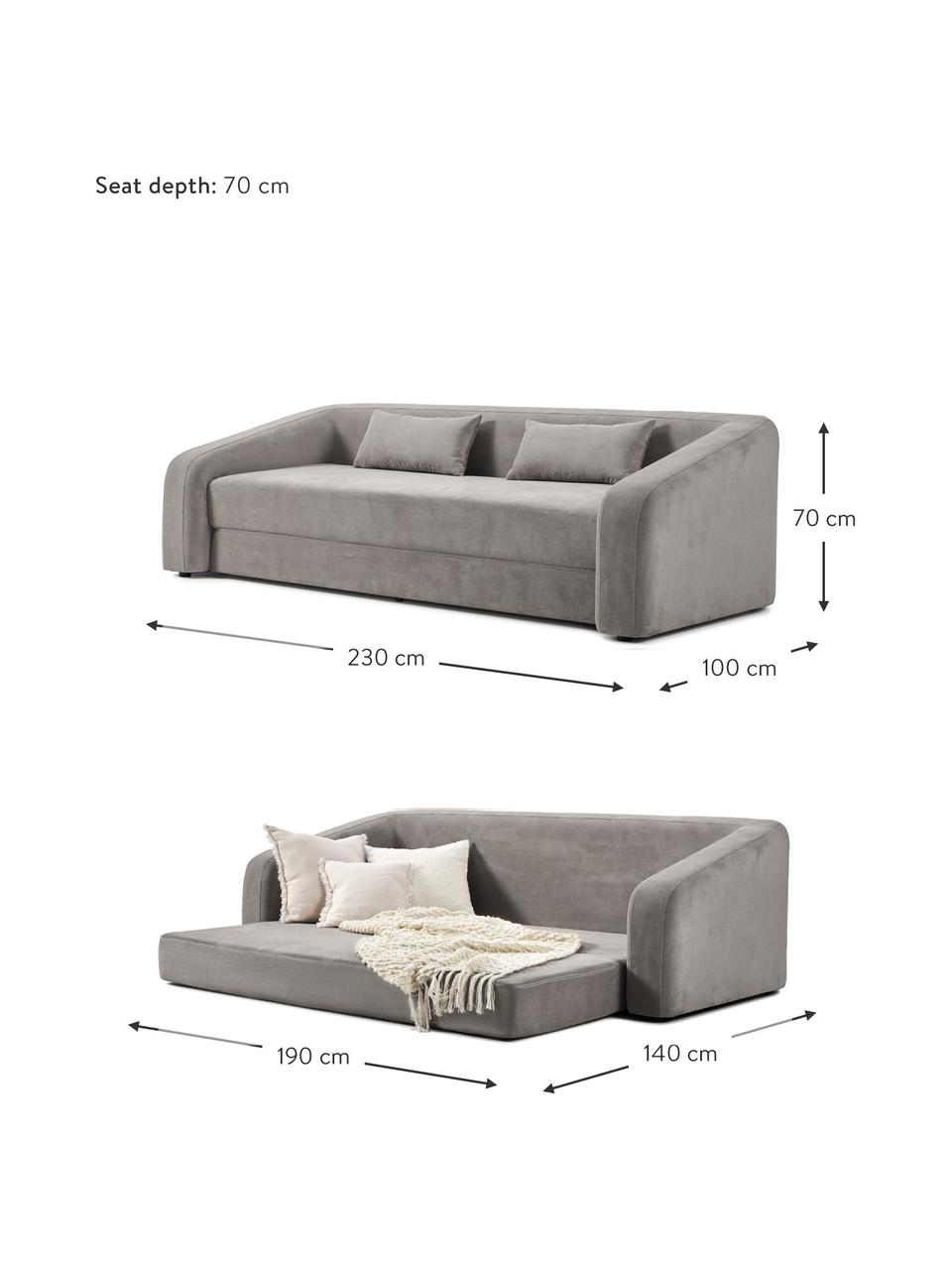 Sofá cama Eliot (3 plazas), Tapizado: 88% poliéster, 12% nylon , Patas: plástico, Tejido gris oscuro, An 230 x Al 70 cm