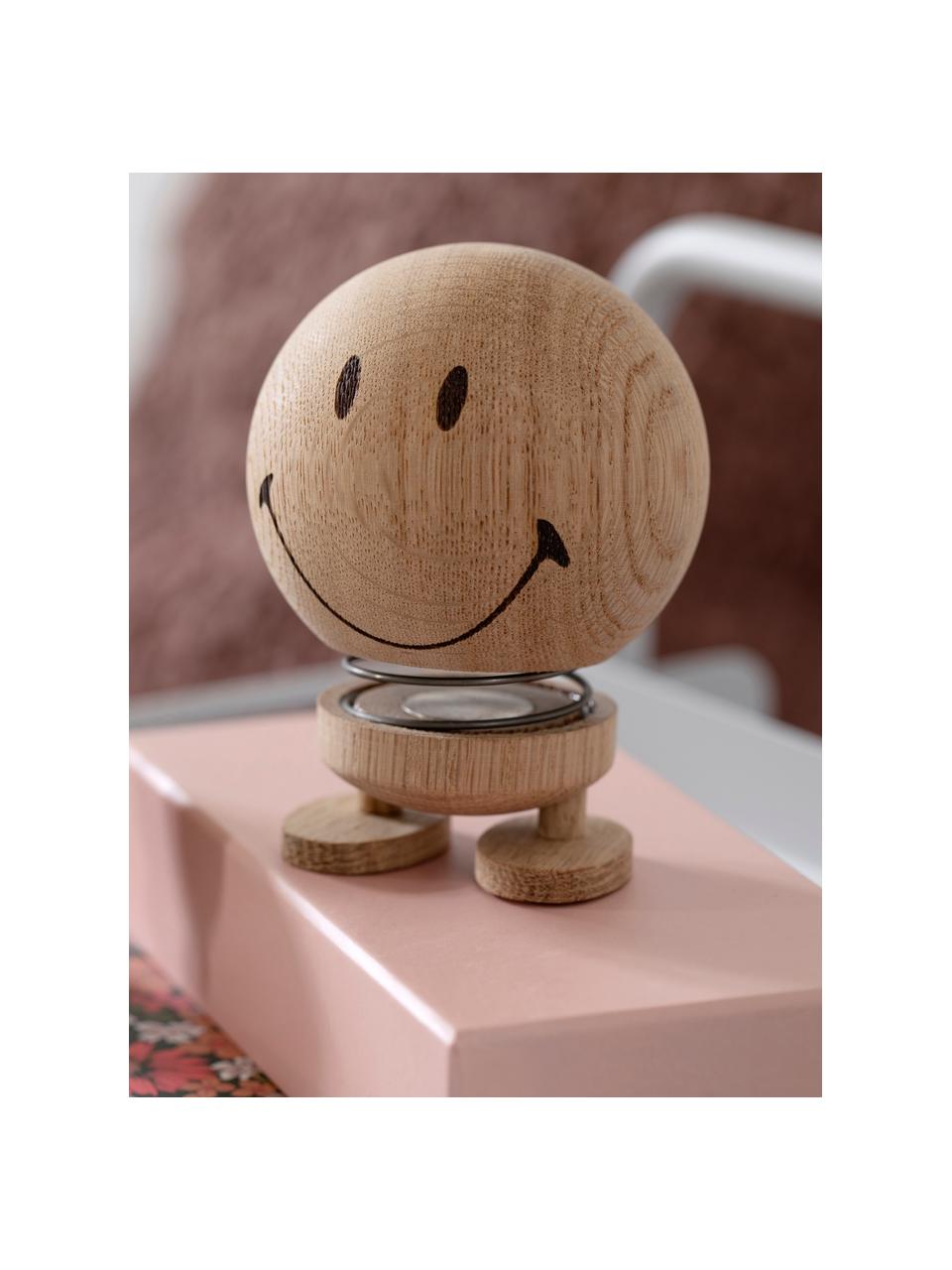 Dekoracja z drewna dębowego Smiley, Drewno dębowe, Uśmiechnięty, Ø 8 x W 10 cm