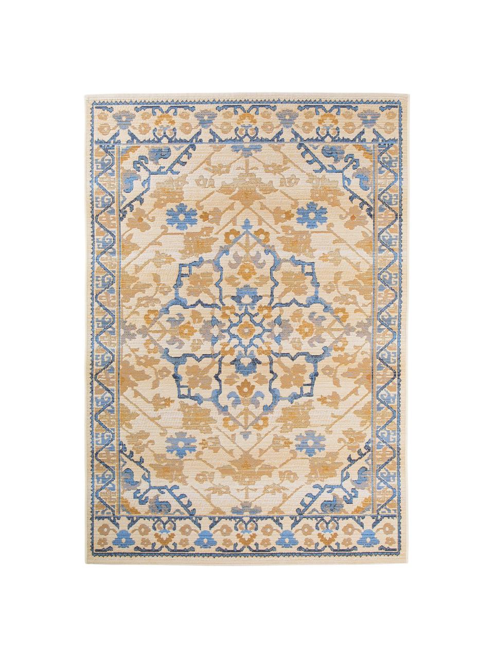 Tapis intérieur extérieur motif floral Artis, 76 % polypropylène, 23 % polyester, 1 % latex, Beige, orange, bleu, larg. 200 x long. 290 cm (taille L)