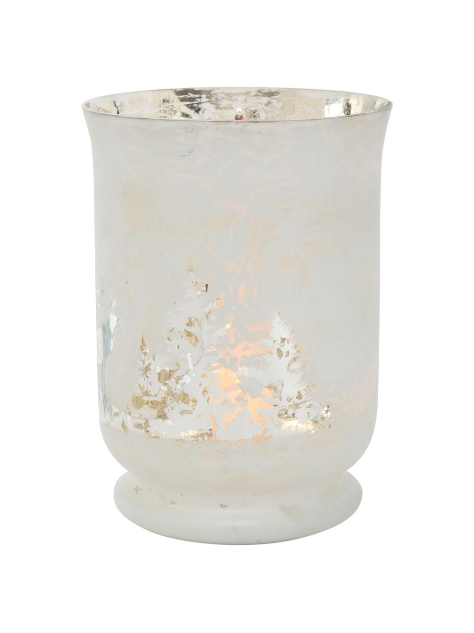 Windlicht Bonaparte, Glas, lackiert, Gebrochenes Weiss, Silberfarben, Ø 14 x H 19 cm