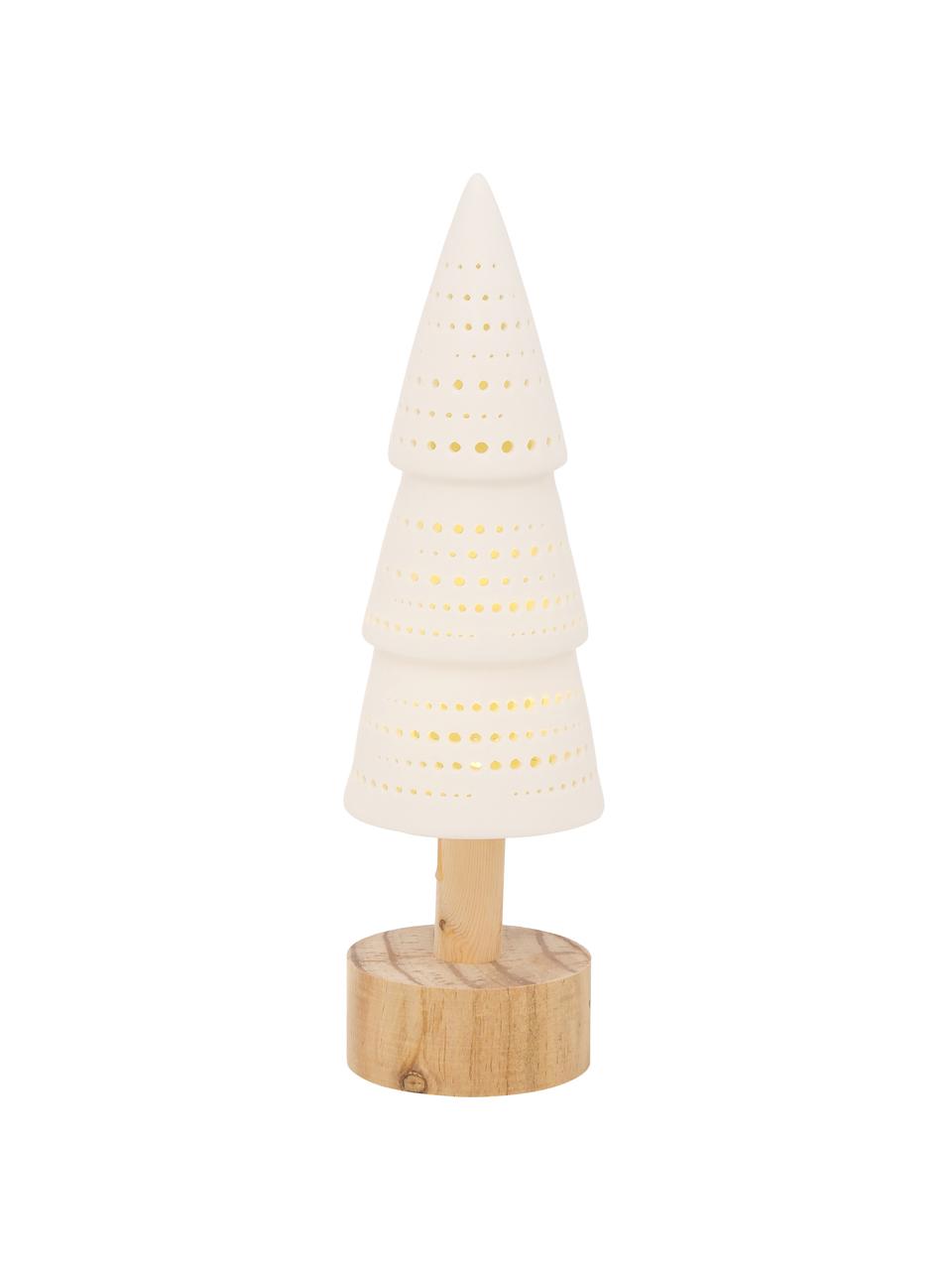 Op batterijen werkende decoratieve kerstboom Lumio, Grenenhout, porselein, Wit, helder hout, Ø 10 x H 33 cm